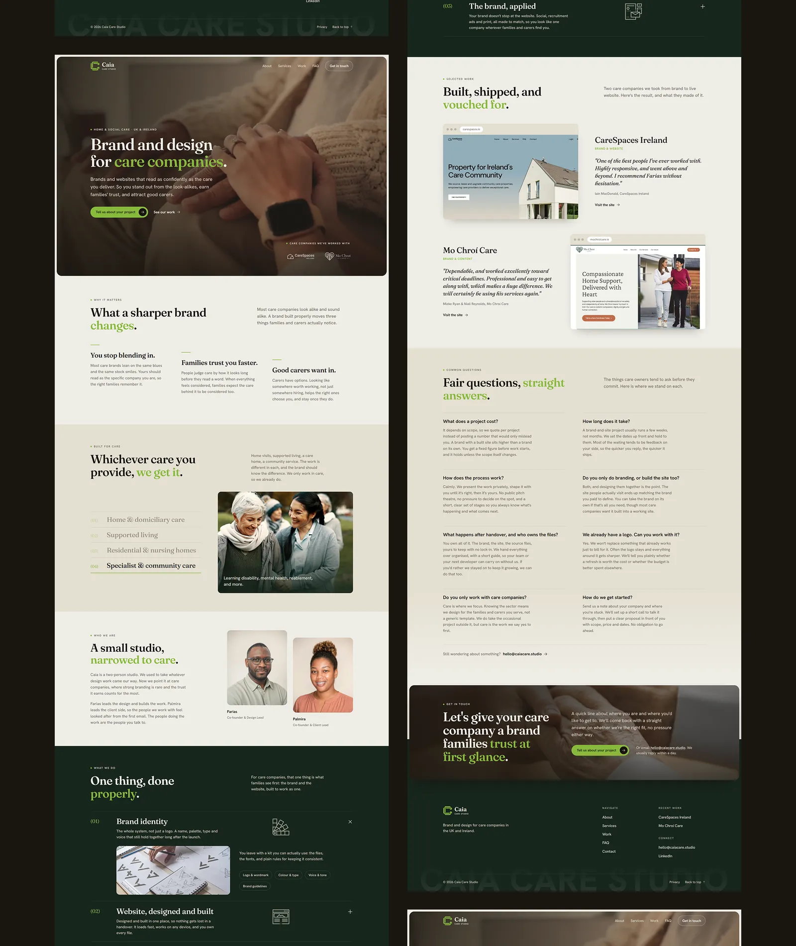 The Caia Care Studio website