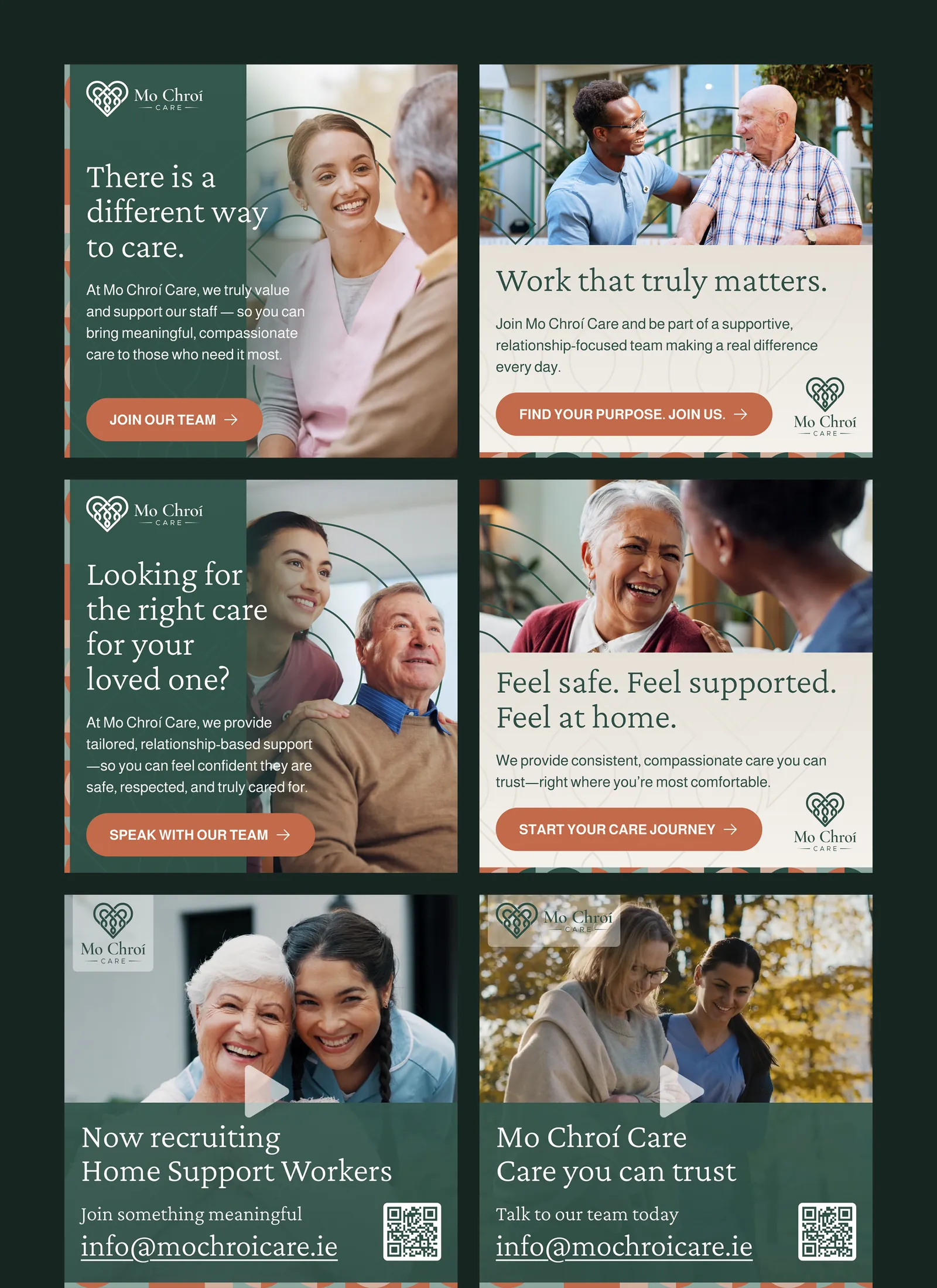 Mo Chroí Care social and recruitment campaign pieces